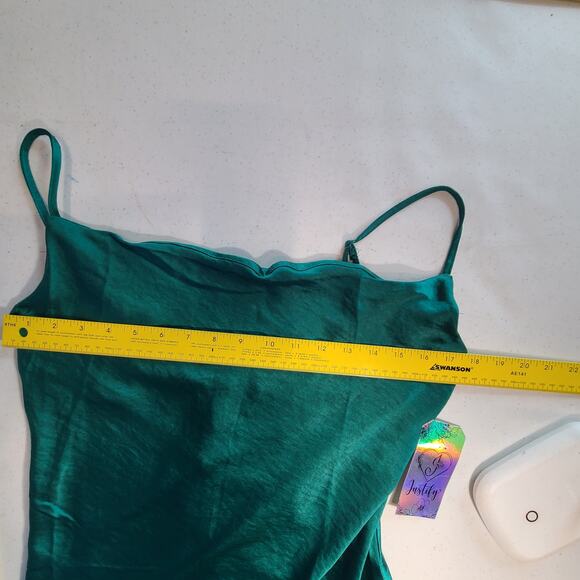 Justify Forest Green Cowl Neck Midi Satin Dress Spaghetti Strap Size M NEW 2719 - Picture 7 of 13